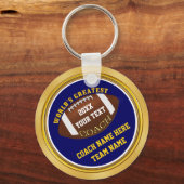 ブルーと金ゴールドサッカーコーチギフトとテキスト キーホルダー (正面)