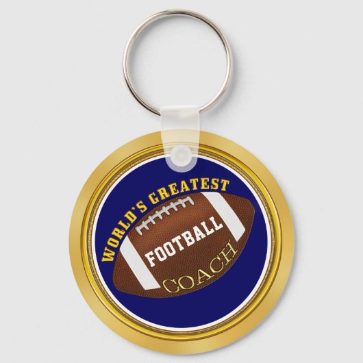 ブルーと金ゴールドサッカーコーチギフトとテキスト キーホルダー (裏面)