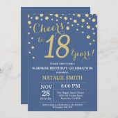 ブルーと金ゴールドサプライズ18誕生日ダイヤモンド 招待状 (正面/裏面)