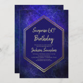 ブルーと金ゴールドサプライズ60th誕生日パーティー 招待状 (正面/裏面)