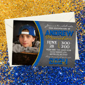 ブルーと金ゴールドシャルボード卒業招待状 招待状