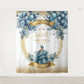 ブルーと金ゴールドスウィート16バースデーパーティーの背景 タペストリー (正面)