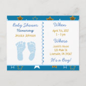 ブルーと金ゴールドスターズボーイズベビーシャワー招待状 インビテーションポストカード (正面)