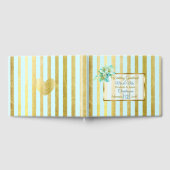 ブルーと金ゴールドストライプのエレガントな結婚式書 ゲストブック (全面)