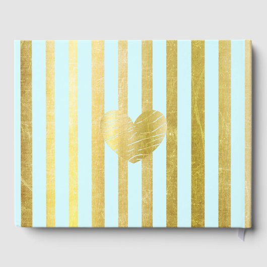 ブルーと金ゴールドストライプのエレガントな結婚式書 ゲストブック (裏面)