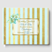 ブルーと金ゴールドストライプのエレガントな結婚式書 ゲストブック (正面)