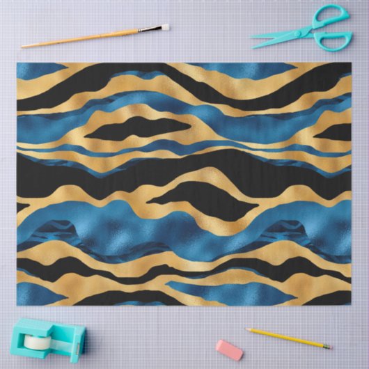 ブルーと金ゴールドタイガーシリーズデザイン2 薄葉紙 (クラフト)