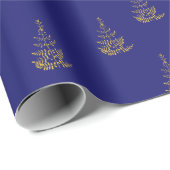ブルーと金ゴールドツリーホリデイ ラッピングペーパー (ロールコーナー)