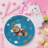 ブルーと金ゴールドテディベア&スターズ紙プレート ペーパープレート (パーティー)