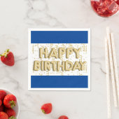 ブルーと金ゴールドハッピーバースデー紙ナプキン スタンダードカクテルナプキン (インサイチュ)