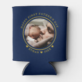 ブルーと金ゴールドハッピーファースト・ファースト・ファースト・デーの写真 缶クーラー (正面)