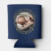 ブルーと金ゴールドハッピーファースト・ファースト・ファースト・デーの写真 缶クーラー (裏面)