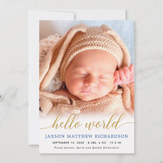 ブルーと金ゴールドハローワールド男の赤ちゃん発表 (正面)