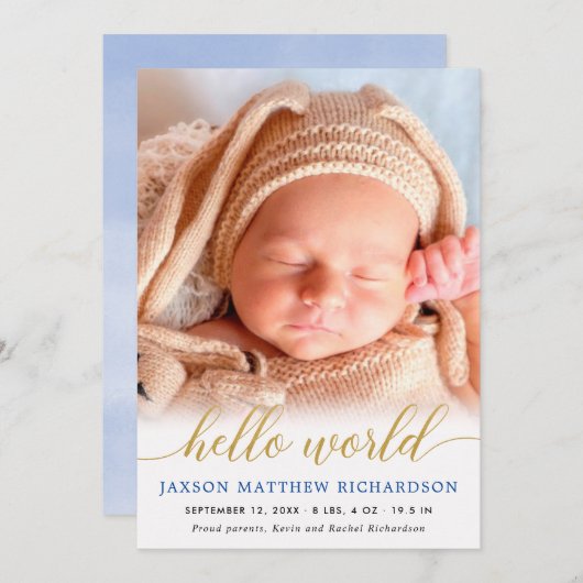 ブルーと金ゴールドハローワールド男の赤ちゃん発表 (正面/裏面)