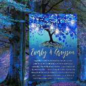 ブルーと金ゴールドハートリーフツリーゴールドフォイル結婚ズ 箔招待状