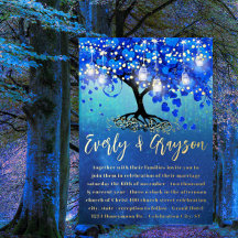 ブルーと金ゴールドハートリーフツリーゴールドフォイル結婚ズ