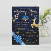 ブルーと金ゴールドバウブル&リボンクリスマスパーティー 招待状 (スタンド正面)