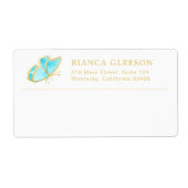 ブルーと金ゴールドバタフライエレガントビジネス ラベル (正面)