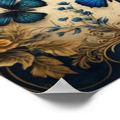 ブルーと金ゴールドバタフライデカッペティッシュペーパー ポスター (角)