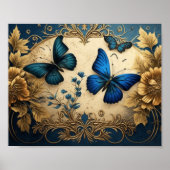 ブルーと金ゴールドバタフライデカッペティッシュペーパー ポスター (正面)