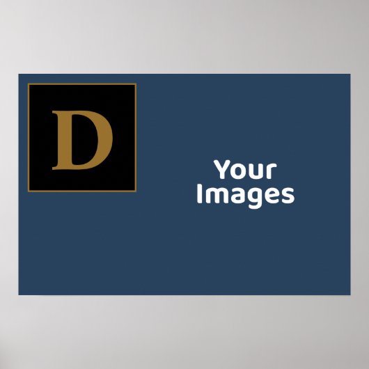 ブルーと金ゴールドファミリーイニシャル写真表示ポスター ポスター (正面)