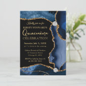 ブルーと金ゴールドフェイクグリッターアゲートキンセアニェラ 招待状 (スタンド正面)