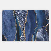 ブルーと金ゴールドフェイクグリッターアゲート ラッピングペーパーシート (正面2)