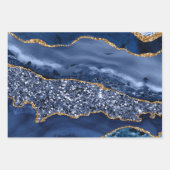 ブルーと金ゴールドフェイクグリッターアゲート ラッピングペーパーシート (正面)