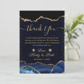 ブルーと金ゴールドフェイクグリッターアゲ結婚ート サンキューカード (スタンド正面)