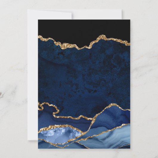 ブルーと金ゴールドフェイクグリッターアゲ結婚ート サンキューカード (裏面)