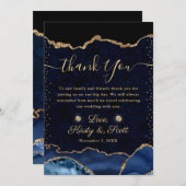ブルーと金ゴールドフェイクグリッターアゲ結婚ート サンキューカード (正面/裏面)