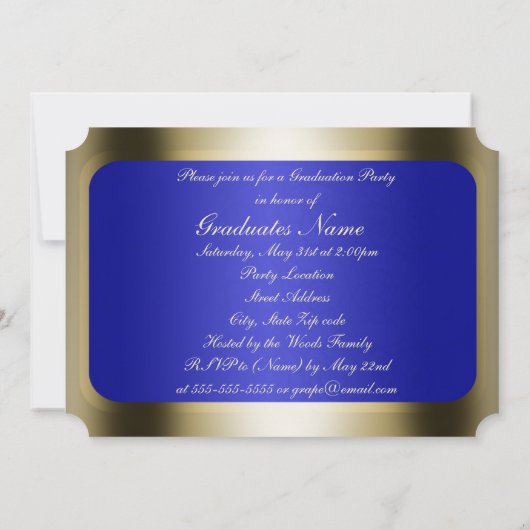 ブルーと金ゴールドフレーム卒業パーティー 招待状 (裏面)