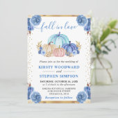 ブルーと金ゴールドフローラカボチャ秋の結婚式 招待状 (スタンド正面)