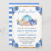 ブルーと金ゴールドフローラカボチャ秋の結婚式 招待状 (正面/裏面)