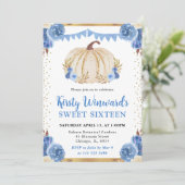 ブルーと金ゴールドフローラカボチャ秋スウィート16 招待状 (スタンド正面)