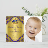 ブルーと金ゴールドプリンスバースデーパーティー 招待状 (スタンド正面)