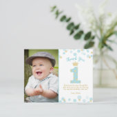 ブルーと金ゴールドプリンス1歳の誕生日サンキューカード 招待状 (スタンド正面)