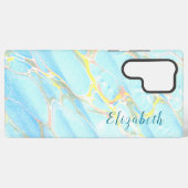 ブルーと金ゴールドプリントサマーモダン名前をカスタムする SAMSUNG GALAXYケース (裏面横)