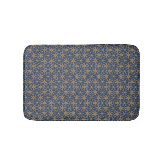 ブルーと金ゴールドペタルデザイン バスマット (正面)