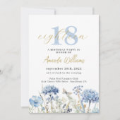 ブルーと金ゴールドボタニカル18誕生日招待状 招待状 (正面)