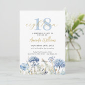 ブルーと金ゴールドボタニカル18誕生日招待状 招待状 (スタンド正面)
