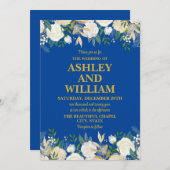 ブルーと金ゴールドボホボヘミアンシック結婚グリーナリー 招待状 (正面/裏面)