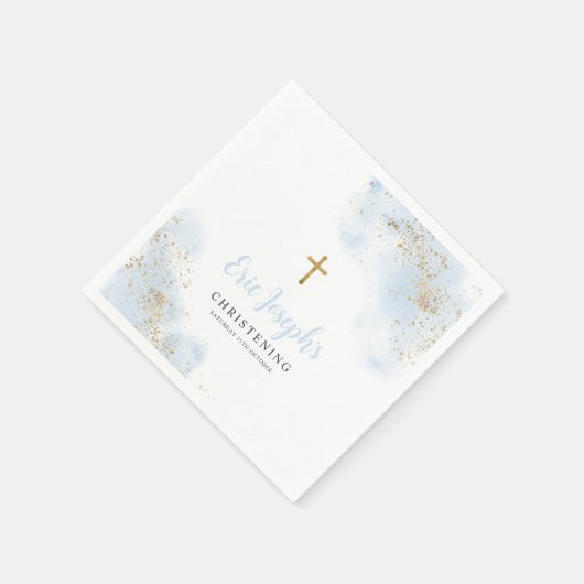 ブルーと金ゴールドボーイズ《キリスト教》洗礼式や命名式バプティスナプキンス スタンダードカクテルナプキン (角)