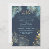 ブルーと金ゴールドマーブルインクバリマ招待状 招待状 (正面)