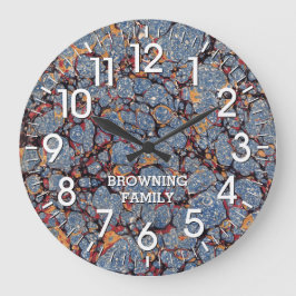 ブルーと金ゴールドマーリング紙と名前 ラージ壁時計