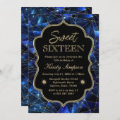 ブルーと金ゴールドミッドナイトクリスタル銀河系スウィート16 招待状 (正面/裏面)