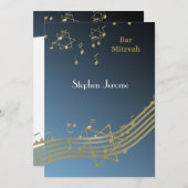 ブルーと金ゴールドミュージックバー(ユダヤ教の)バル・ミツバー招待状 招待状 (正面/裏面)