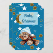 ブルーと金ゴールドムーンとスターズベビーシャワー招待状 招待状 (正面/裏面)