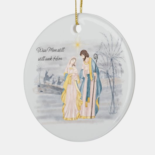ブルーと金ゴールドメアリー、ジョセフ、イエスホリデー セラミックオーナメント (左)