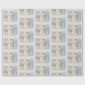 ブルーと金ゴールドメアリー、ジョセフ、イエスホリデー ラッピングペーパー (フラット)